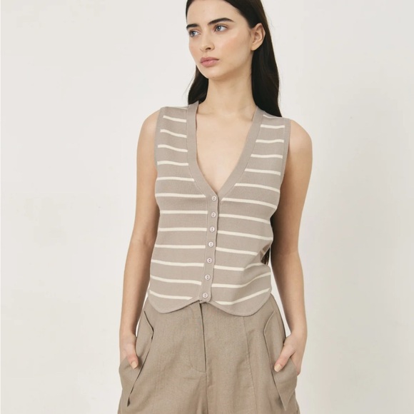 Deluc Beige Striped Button-Up Vest - Picture 2 of 3